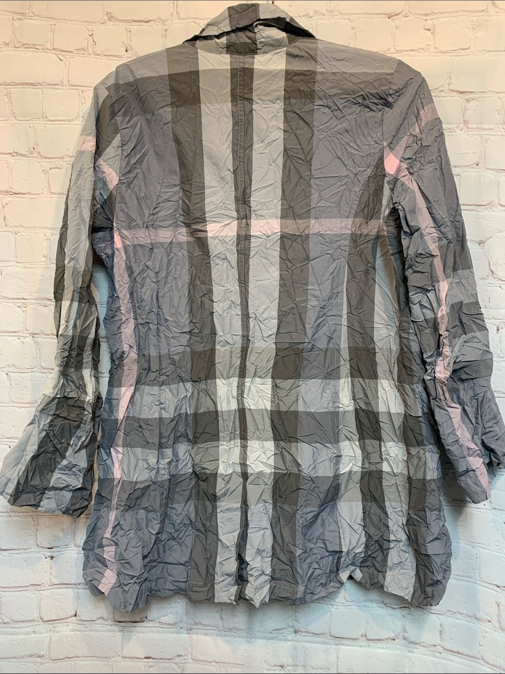 Liv by Habitat Gray Pink Plaid Crinkled Jacket Blazer Size S - Picture 5 of 5